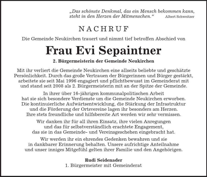 Traueranzeige Evi Seepaintner