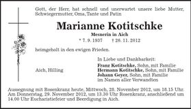 Traueranzeige Marianne Kotitschke