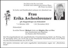 Traueranzeige Erika Aschenbrenner