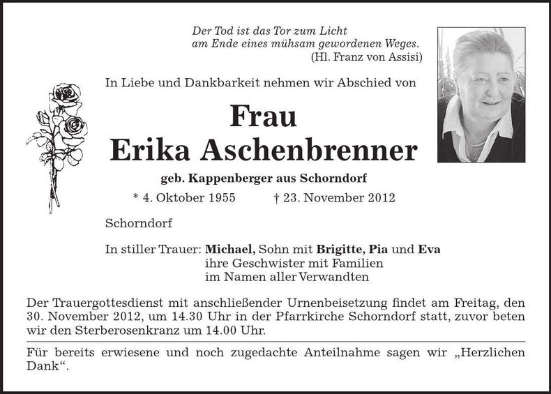 Traueranzeige Erika Aschenbrenner