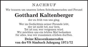 Traueranzeige Gotthard Kaltenberger