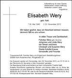 Traueranzeige Elisabeth Wery