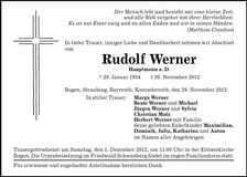Traueranzeige Rudolf Werner