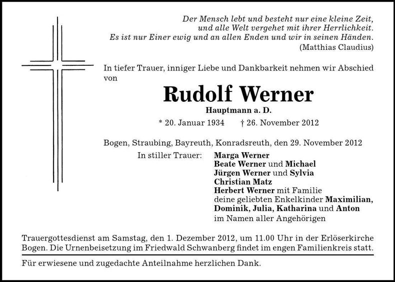 Traueranzeige Rudolf Werner
