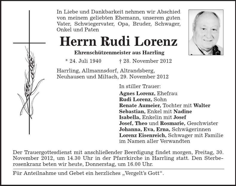 Traueranzeige Rudi Lorenz