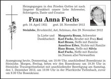 Traueranzeige Anna Fuchs