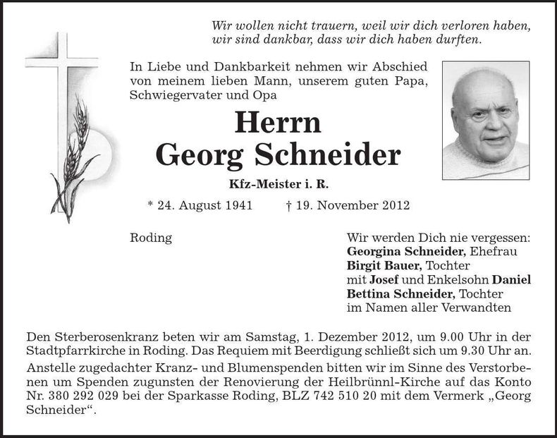 Traueranzeige Georg Schneider