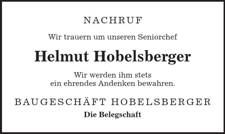 Traueranzeige Helmut Hobelsberger