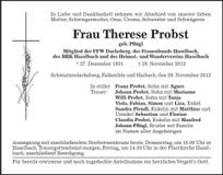 Traueranzeige Therese Probst