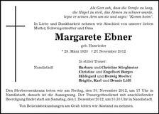 Traueranzeige Margarete Ebner