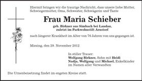 Traueranzeige Maria Schieber