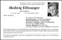 Traueranzeige Hedwig Ellwanger