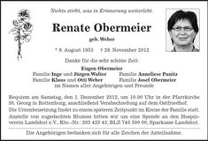 Traueranzeige Renate Obermeier