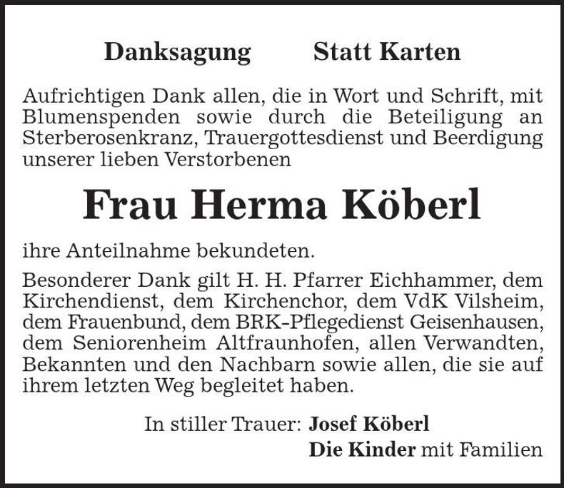 Traueranzeige Herma Köberl