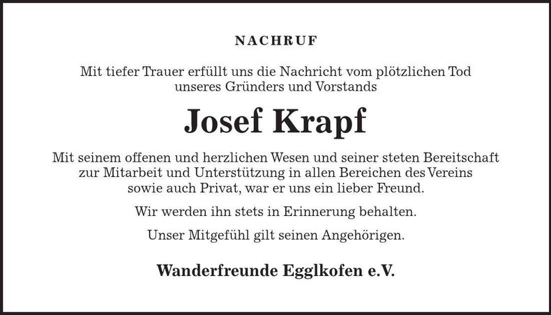 Traueranzeige Josef Krapf