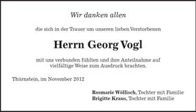 Traueranzeige Georg Vogl