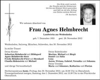 Traueranzeige Agnes Helmbrecht