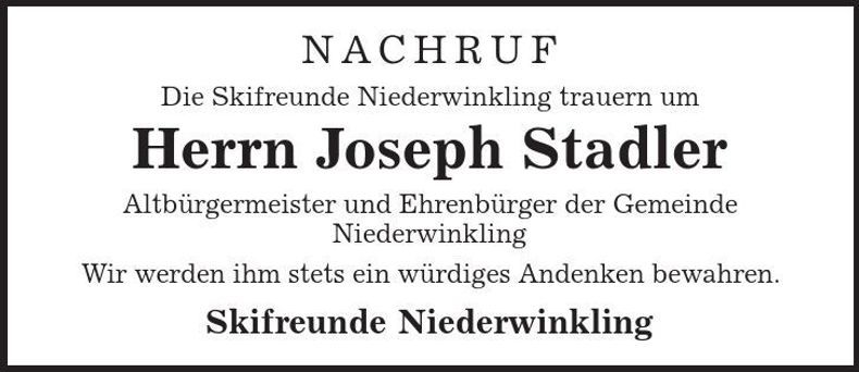 Traueranzeige Joseph Stadler