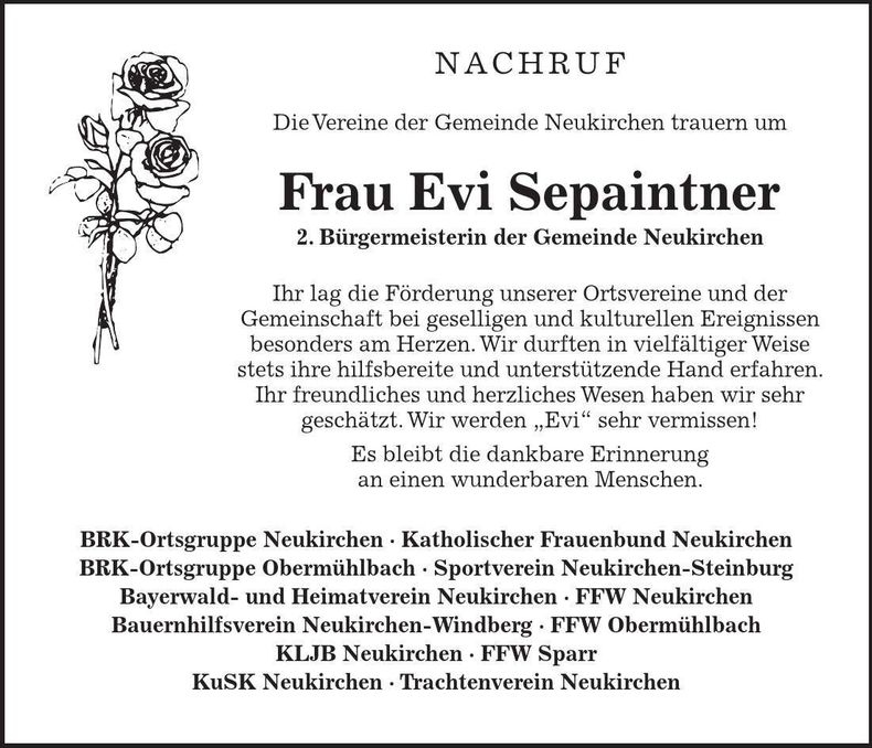 Traueranzeige Evi Sepaintner