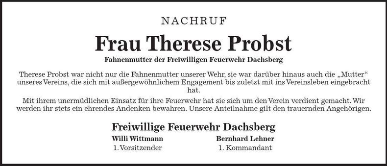 Traueranzeige Therese Probst
