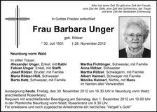 Traueranzeige Barbara Unger