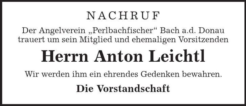 Traueranzeige Anton Leichtl