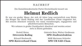 Traueranzeige Helmut Redlich