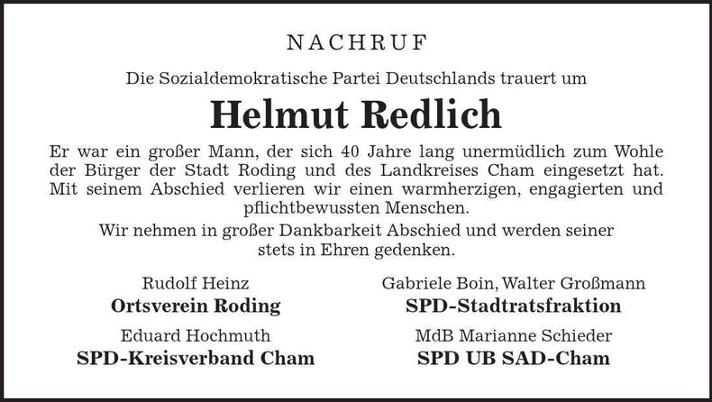 Traueranzeige Helmut Redlich