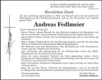 Traueranzeige Andreas Fedlmeier