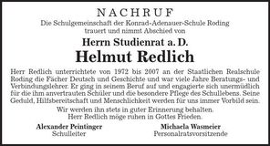 Traueranzeige Helmut Redlich