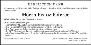 Traueranzeige Franz Ederer
