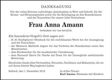 Traueranzeige Anna Amann