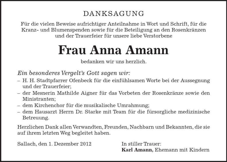 Traueranzeige Anna Amann