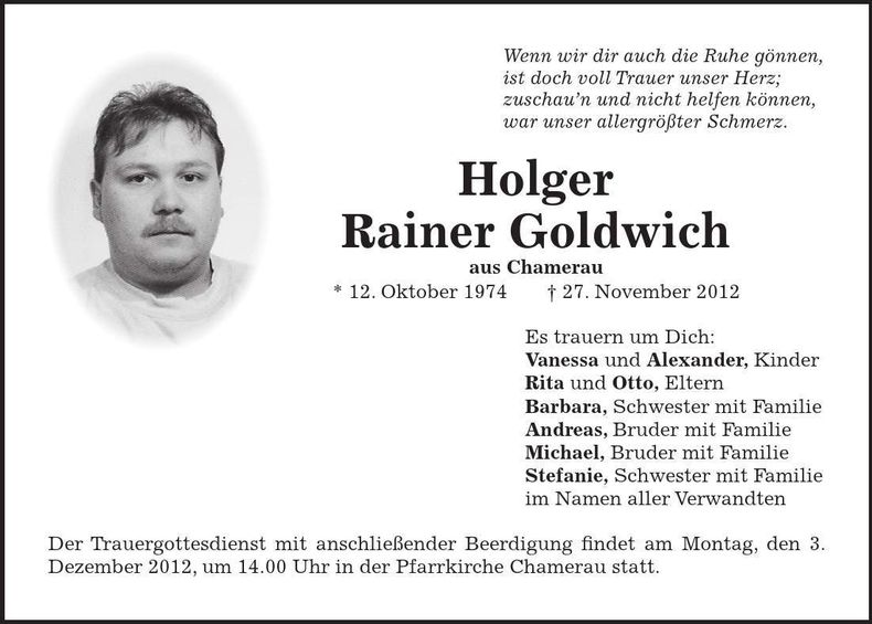Traueranzeige Holger Rainer Goldwich