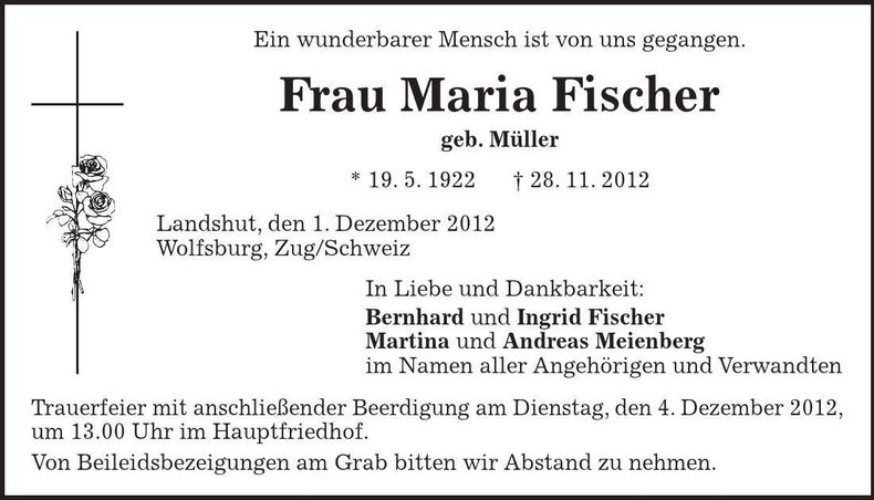 Traueranzeige Maria Fischer