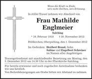 Traueranzeige Mathilde Englmeier