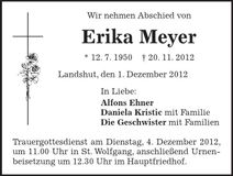 Traueranzeige Erika Meyer
