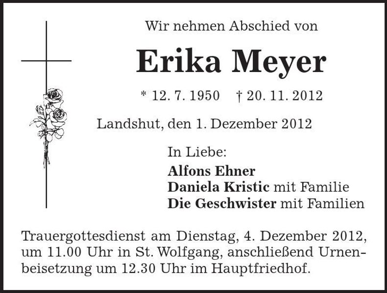 Traueranzeige Erika Meyer