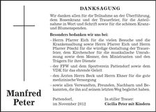 Traueranzeige Manfred Peter
