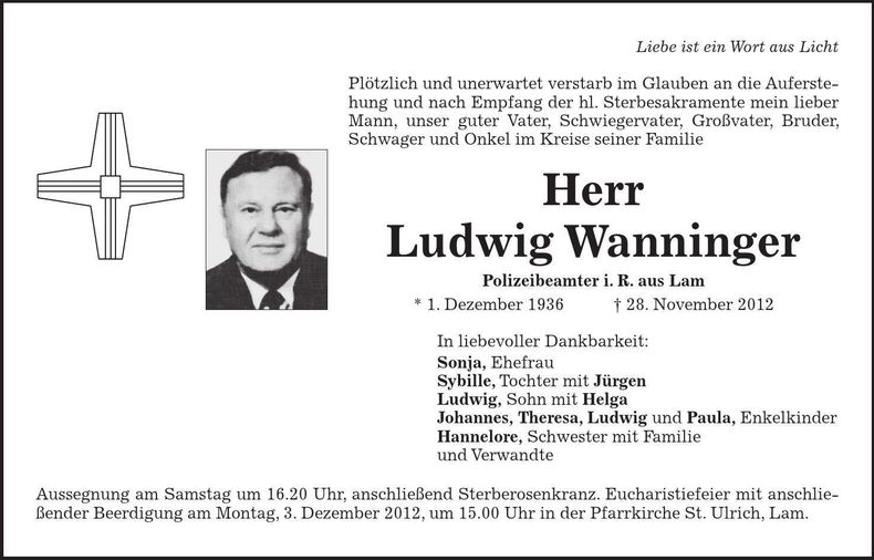 Traueranzeige Ludwig Wanninger