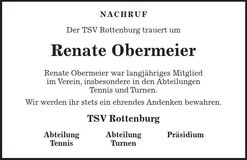 Traueranzeige Renate Obermeier