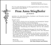 Traueranzeige Anna Stieglhofer