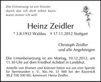 Traueranzeige Heinz Zeidler