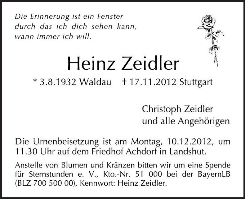 Traueranzeige Heinz Zeidler