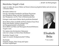 Traueranzeige Elisabeth Bräu
