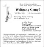 Traueranzeige Wolfgang Gempf