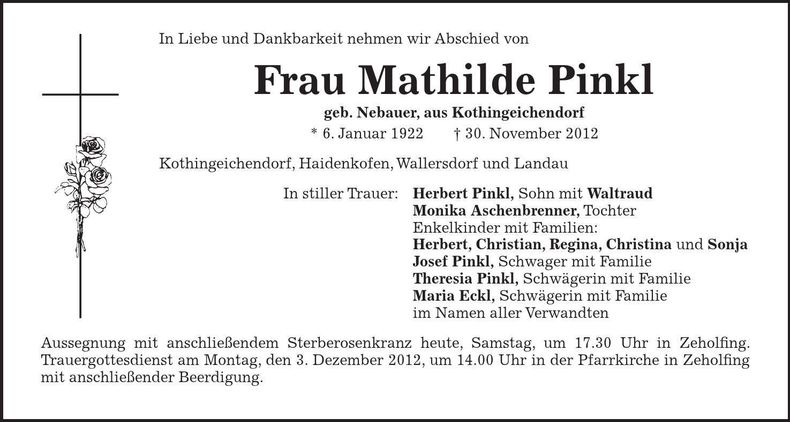 Traueranzeige Mathilde Pinkl