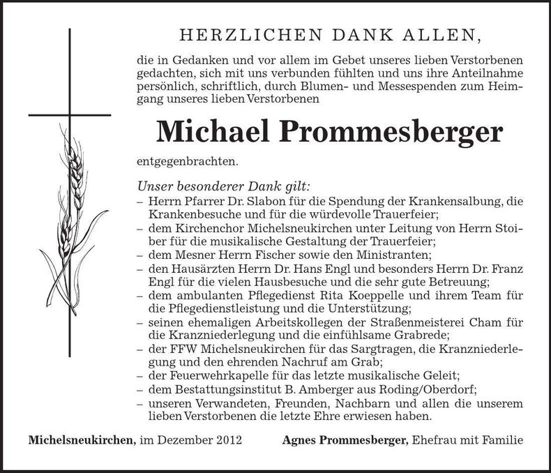 Traueranzeige Michael Prommesberger
