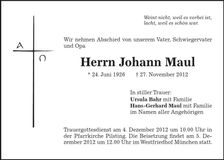 Traueranzeige Gerhard Maul