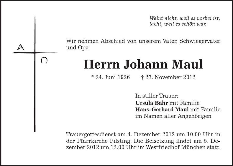 Traueranzeige Gerhard Maul